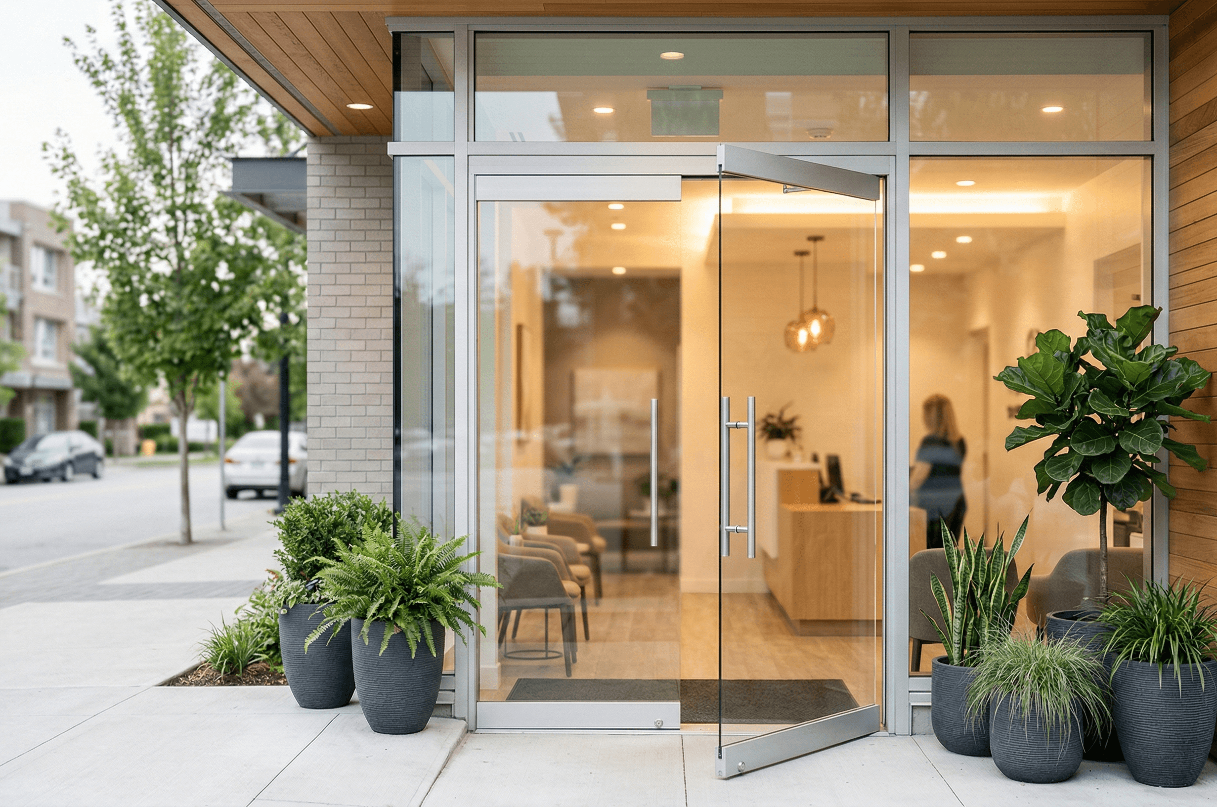 Clinic entrance with bright waiting area